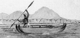 [Indian paddling canoe]